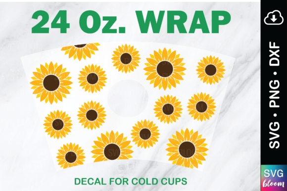 24oz. Sunflower Full Wrap Tumbler SVG Graphics