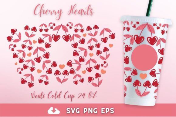 Cherry Hearts 24oz Venti Cold Cup SVG: Graphics for Crafts & Local Branding