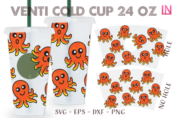 Emotion Octopus 24 Oz Venti Cold Cup SVG: Graphics for Crafts