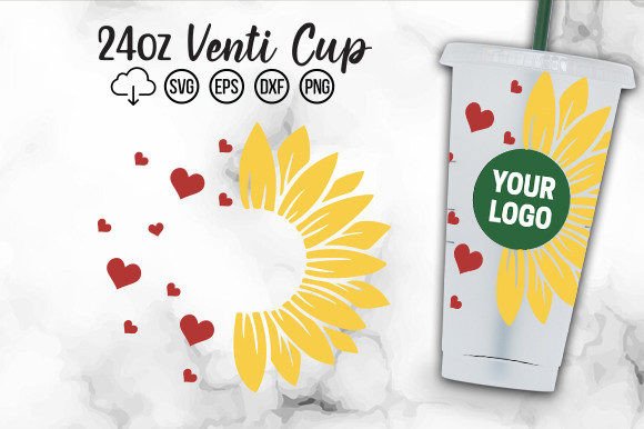 Half Sunflower Heart Cold Cup Svg: Graphics for Crafts