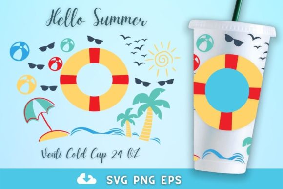 Hello Summer 24oz Venti Cold Cup SVG: Graphics for Crafts & Content