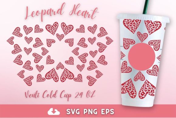 Leopard Hearts 24oz Venti Cold Cup SVG: Graphics for Crafts & Content