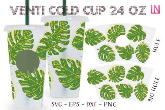 Monstera Layered 24Oz Venti Cold Cup SVG