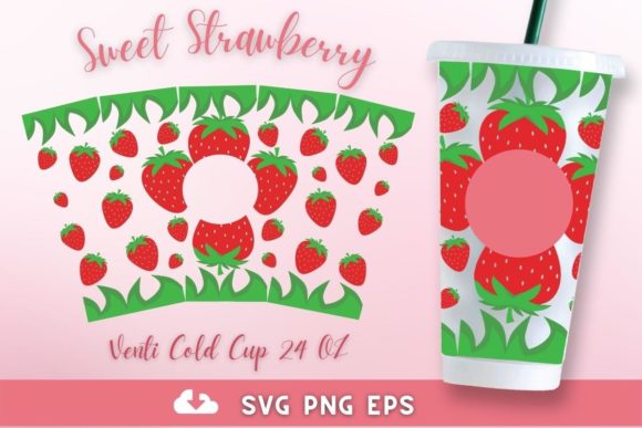 Sweet Strawberry 24oz Venti Cold Cup SVG: Graphics for Crafts & Content