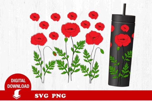 Tumbler SVG: Poppy Flower Graphics for Print Templates