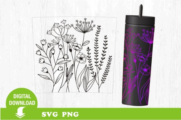 Tumbler SVG: Wildflowers Graphics for Print Templates