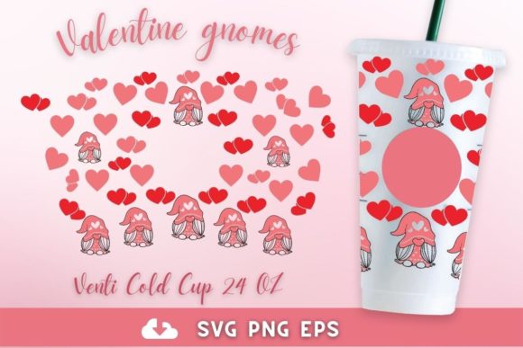 Valentine Gnomes 24oz Venti Cold Cup SVG: Graphics for Crafts