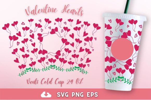 Valentine Hearts 24oz Venti Cold Cup SVG Graphics for Crafts